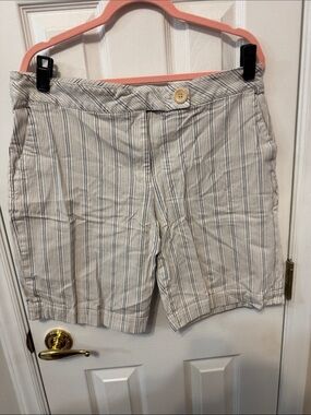 Talbots Beige Shorts with Blue Pinstripes